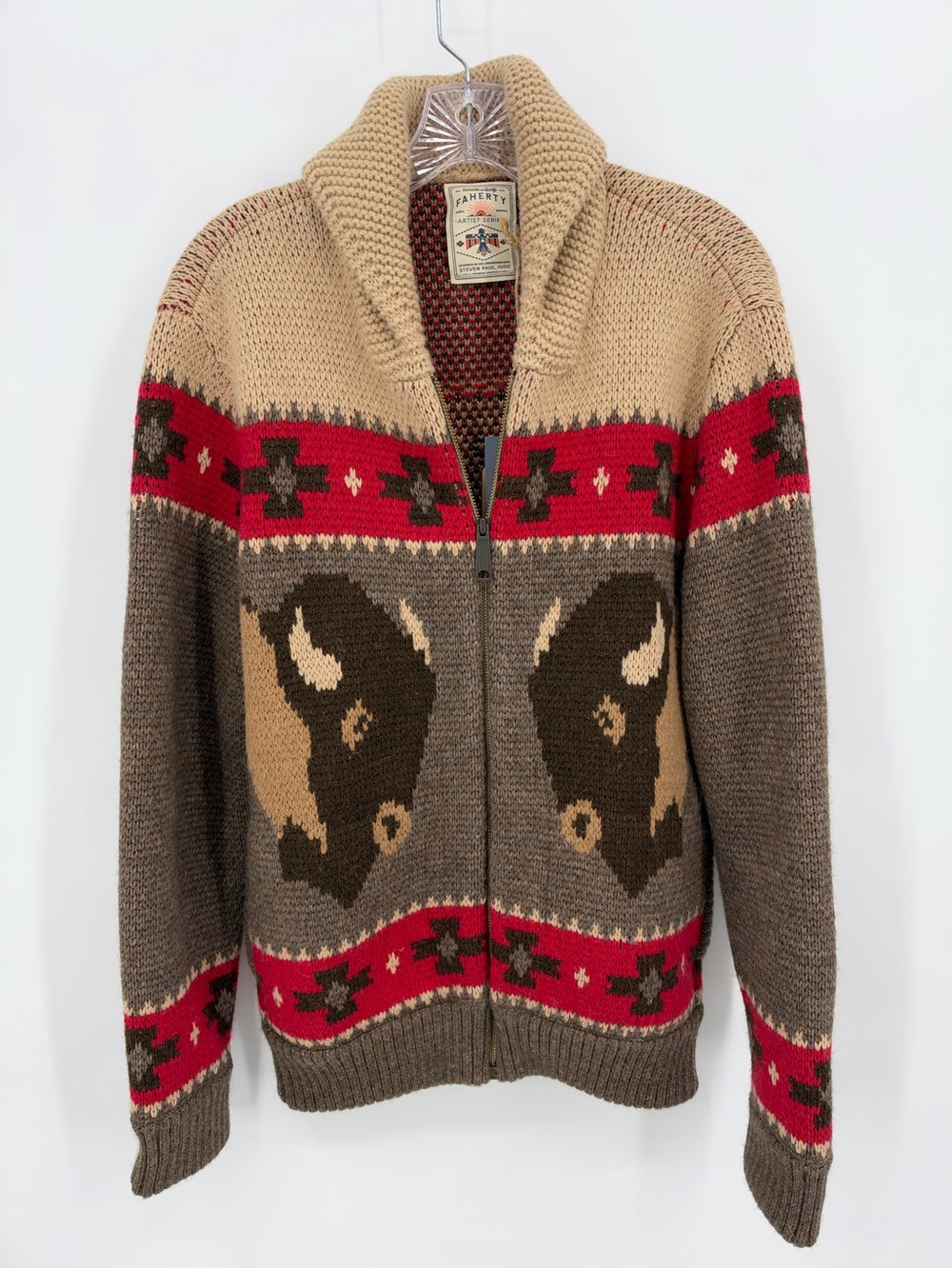 Faherty Steven Paul Judd NWT Buffalo Cardigan Brown Winter Prairie Size XS